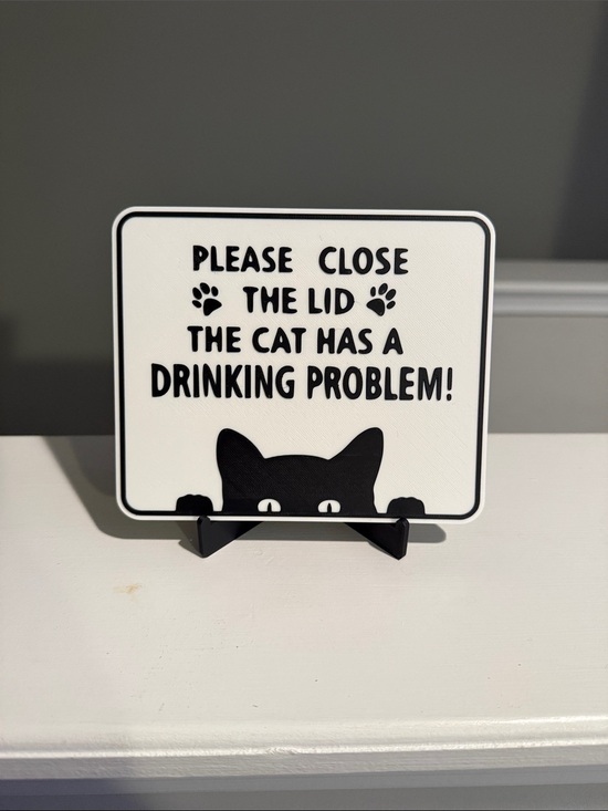 Other - Cat Drinking Problem Sign - White and Black